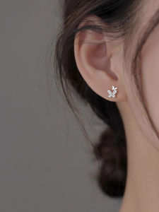 S999 Pure Silver Butterfly Ear Studs Womens Fashion Jewelry Small Elegant Diamond Embedded Ear Cuff Sweet Ear Jewelry