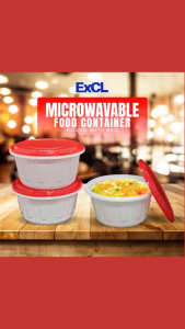 ExCL 1560mL Round Microwavable Food Container with Red Lid