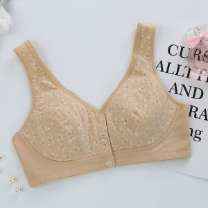 Middle-Aged and Elderly Bra Thin Pure Cotton Wireless Bra Ladieswear Large Size Front Buckle Vest-Style Elderly Sports Underwear
