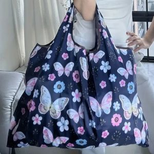 Portable Folding Shopping Bag Butterfly Flower Printing Grocery Bag Eco-friendly Reusable High-capacity Tote Bags 2024 New