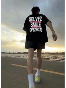 American Style Casual Loose Fit Cotton T-Shirt Mens Black Short Sleeve Top for Summer Youth Fashion Brand VZLA round Neck