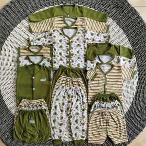 setelan pakaian bayi baru lahir seri hijau olive / paket hemat 18 pcs