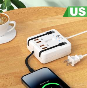 66W Multiport Socket Type C USB Charger PD Fast Charging Wall Charger with EU/US Plug USB Hub Adapter for Mobile Phone Charging
