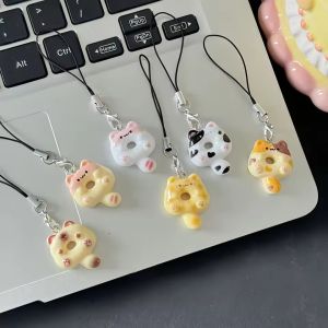 6Pcs Cute Cartoon Cat Cookie Phone Charm Strap Soft Kawaii Kitty Phone Lanyard Strap Key Chains Bag Pendant Decoration Handmade Gift