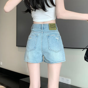Retro Hole Denim Shorts Women Loose Wide Leg Summer Large Size High Waist Slim Small Figure A-Line Hot Pants Ins
