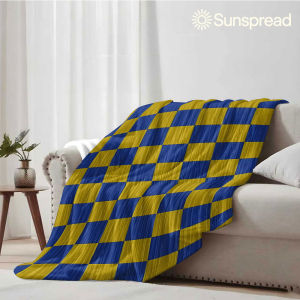 Beast Kingdom | Blue Yellow Checkerboard Soft Warm Flannel Blanket Lightweight Cozy Christmas Halloween Home Decor Room