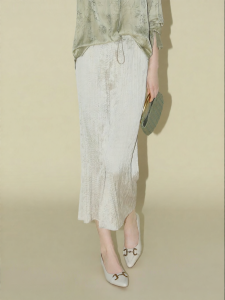 COCOBELLA | Elegant Silk Satin Pressed Pleats Long Skirt
