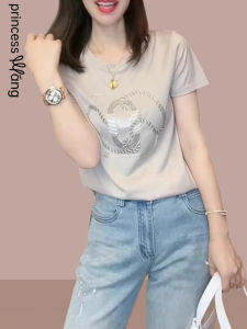 WANGGONGZHU | Princess Style Short Sleeve T-Shirt Womens Summer New Fashion Round Neck Embroidery Shoulder Design Large Size Top Ladies