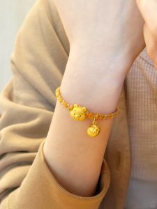 Cute Winnie the Pooh Woven Gold Bead Bracelet Gift Cartoon Lucky Charm Pendant Woven Rope Hand Chain Sweet Style Titanium Steel
