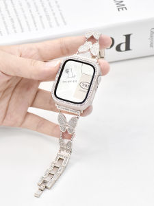 สายนาฬิกาข้อมือสแตนเลสสตีล สายรัดข้อมือสีดาวประดับเพชรสำหรับ Apple Watch S7/S8 SE/6/5/4 สายรัดข้อมือสแตนเลสสตีลสำหรับผู้หญิง