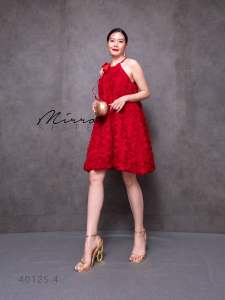 40125.4 เดรสกุหลาบ ทรงดอกไม้3Dเนื้อนุ่ม ทรงAช่วงคอใช้เชือกรูดผูกโบว์เก๋ๆ ได้หลายแบบ Tag::Mirror Sister