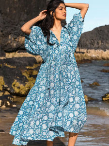 Vintage Bohemian Style Holiday Dress Medium-Length
