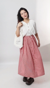 Impéris Fashion | Chân Váy Caro Đỏ Nút Linen Freesize