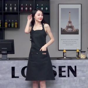 Hang Neck Apron Kitchen Apron Cotton Waterproof Oilproof Apron With Front Pocket Chef Cooking Apron Murah Black Apron 圍裙 厨房