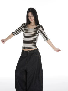 Retro American Style Womens Sleeveless T-Shirt Striped Base Layer Semi-Transparent Slim Fit Spring Summer New Arrival Hot Girl Top