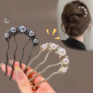เครื่องประดับผมแบบ U ประดับมุกสำหรับผู้หญิง ชุดผมทรงหัวเข็มขัดสี่ฟัน ทรงผมแบบไฮเอนด์ เครื่องประดับผมแบบเข็มขัดสำหรับผู้หญิง