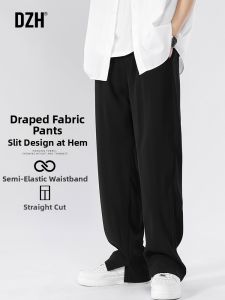 DZH | Mens Black Drape Straight Leg Trousers