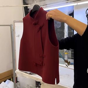 XUECAIQI | Mandarin Collar Buttonless Sleeveless Vest Red