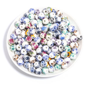 50 Hạt Cườm Gốm Tròn 10mm Nhiều Màu Sắc Họa Tiết Hoa Hạt Cườm Rời Dùng Làm Phụ Kiện Tự Làm Vòng Tay Vòng Cổ Đồ Trang Sức