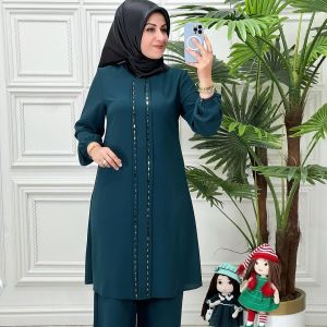 Gamis Syari Jumbo Biru Set Hijab - Sakira Oneset Cringkle Airflow Premium BY FIELI FASHION