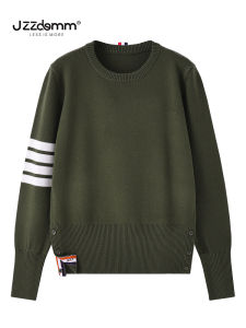 JZZDEMM Womens Stripe Knitted Sweater Slim Fit Overhead Olive Green Base Shirt Knitwear Comfortable Cotton Blend Long Sleeve