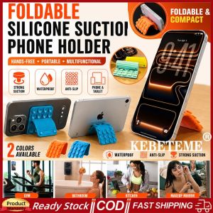 KEBETEME Portable Silicone Suction Cup Phone Holde Multifunctional Foldable deformation Fixed Holder Anti-slip Mobile Fixture Detachable Phone Rubber Sucker Pad for phones tablets