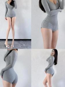 Slim Fit Long Sleeve Bodysuit Girls Deep V Neck High Waist Short Pants American Sweet And Spicy Style Womens Fashion Clothing