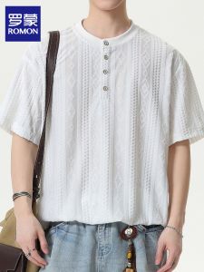 ROMON | American Casual Thin Textured Loose Round Neck T Shirt