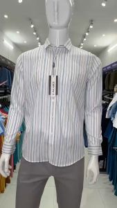 Áo sơ mi nam dài tay CALUCI trắng kẻ dọc MLS3179S- Slimfit vạt bầu