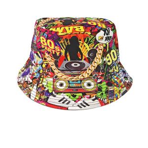 Fashion Retro Graffiti 80s 90s Bucket Hat for Men Women Funny Summer Spring Beach Fishing Hat Packable Outdoor Sun Fisherman Hat