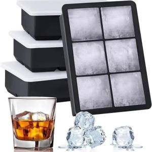 Big Square Ice Cube Tray 4/6/8/15 Grid Food Grade Silicone Ice Mold with Lids Square Ice Tray Mold for DIY Whiskey Cocktail