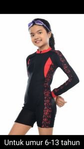 Dartfit Baju renang anak UNISEKS diving tanggung tangan panjang zigzag cewek cwok usia 6 - 12 Tahun