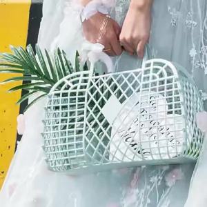 ♩Large-capacity Bag Hollow Jelly Beach Holiday Portable Tote Bag Reusable And Easy To Clean Plastic Portable Bath Basket