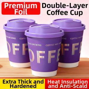LANYUEXING | Disposable Insulated Lidded Purple Embossed Paper Cup
