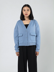 3Second Jaket Cardigan Wanita Loose Fit Fleece Saku Barbara HP-C020125