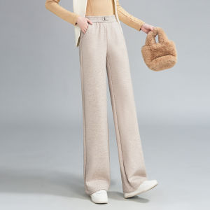 Black Loose Pants Narrow Version High Waist Slim Looking Womens Casual Pants Mother Wear Drape Easiest for Match Wool Elastic Straight Pants