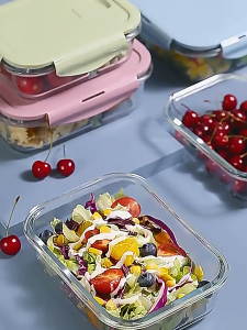 Glaven 3Pcs/set Lunch Box Container Food Storage Glass Lunch Box Heat Resistant Borosilicate Glass Container Thick Durable Build Food Storage 保温饭盒 便当盒