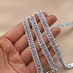 Vòng Hạt Pha Lê Màu Xanh Tím Xếp Nếp Ba Hàng Đính Đá Rhinestone DIY Trang Trí Quần Áo Khiêu Vũ Khâu Tay Đáy Bạc