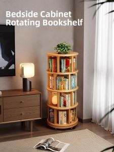XIDUOSHU | Rotatable Mobile Wooden Bookshelf Storage Rack
