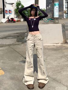 Low Waist Loose Fit American Style Workwear Jeans Womens Spring Autumn New Straight Leg Wide Leg Micro Flared Pants