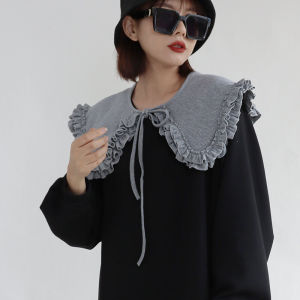 Detachable Collar Childrens Wooden Ear Decoration Younger Peter Pan Collar Large Lapel Sweater Sweatshirt Easiest for Match Navy Fake Collar K-style