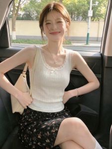 PEIXI | Lace Bow Slim Fit Camisole Vest White