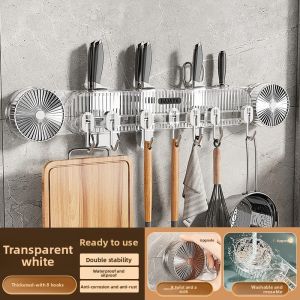 Kitchen Wall Mounted Suction Knife Rack No Drilling Required Hanging Storage Shelf for Cutlery Organization Plastic Material