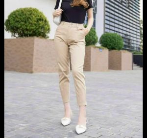Quần baggy kaki nữ lưng thun cạp cao bigsize 45-85kg GOZ nữ bản lưng cao eo trên rốn 3cm ống ôm co chất vải mềm mịn giãn nhẹ không phai màu GKAKI01