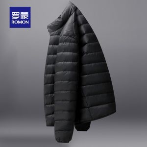ROMON | Lormen Mens Stand Collar Down Jacket Winter New Duck Down Thick Warm Cold Resistant Outerwear Lightweight Mens Cotton Coat