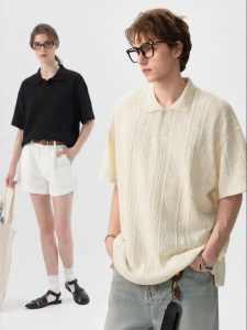 JEENSYIU | Áo Polo Jacquard Lỏng Vintage