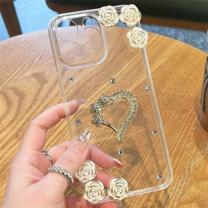 for Xiaomi POCO C65 C55 C51 C50 C41 C40 M6 M5 F5 X6 X5 X4 X3 Pro Rhinestone Phone Case Metal Diamond Love Heart + Electroplated Gold Plating Rose Flower Bling Crystal Case Cover Women Girl 