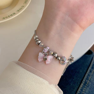 สร้อยคอลูกปัดจี้ปมผีเสื้อ Kancai ผู้หญิง สีชมพูเผ็ด หวาน สไตล์เท่ น้ำหนักเบา เครื่องประดับโซ่กระดูกไหปลาร้าหรูหรา