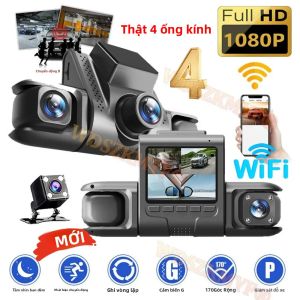 360 ° Camera Hành Trình Ô Tô 4 Kênh WiFi Ghi Hình 1080P Hộp Đen Với Camera Phía Sau Tầm Nhìn Ban Đêm Xoay Được Camera Trước & Trong Xe