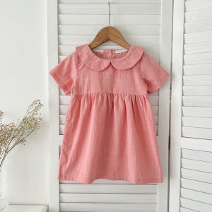 Summer Toddler Infant Baby Dress Solid Cotton Simple Baby Girls Home Dress Kids Casual Clothes Ruffle Decoration Princess Dress